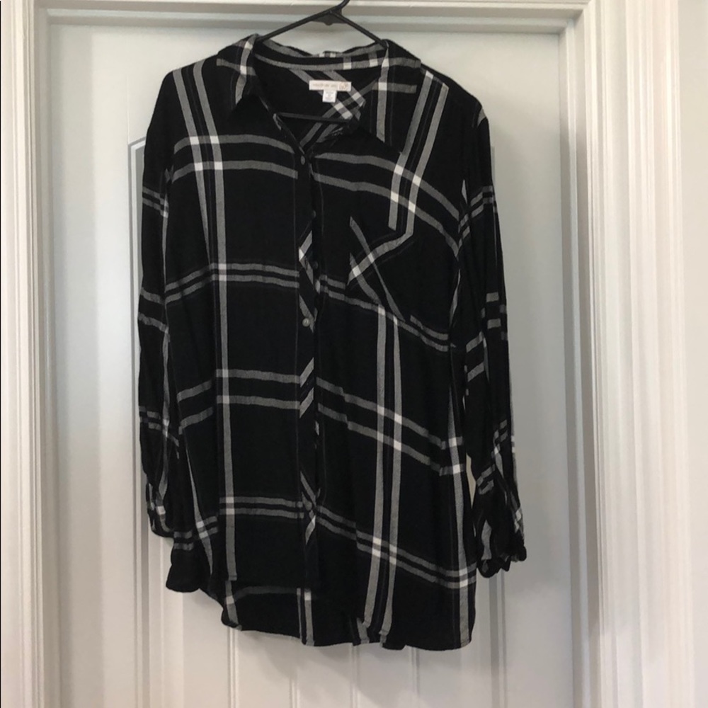 Black Flannel Button Down Shirt Lower in the Back